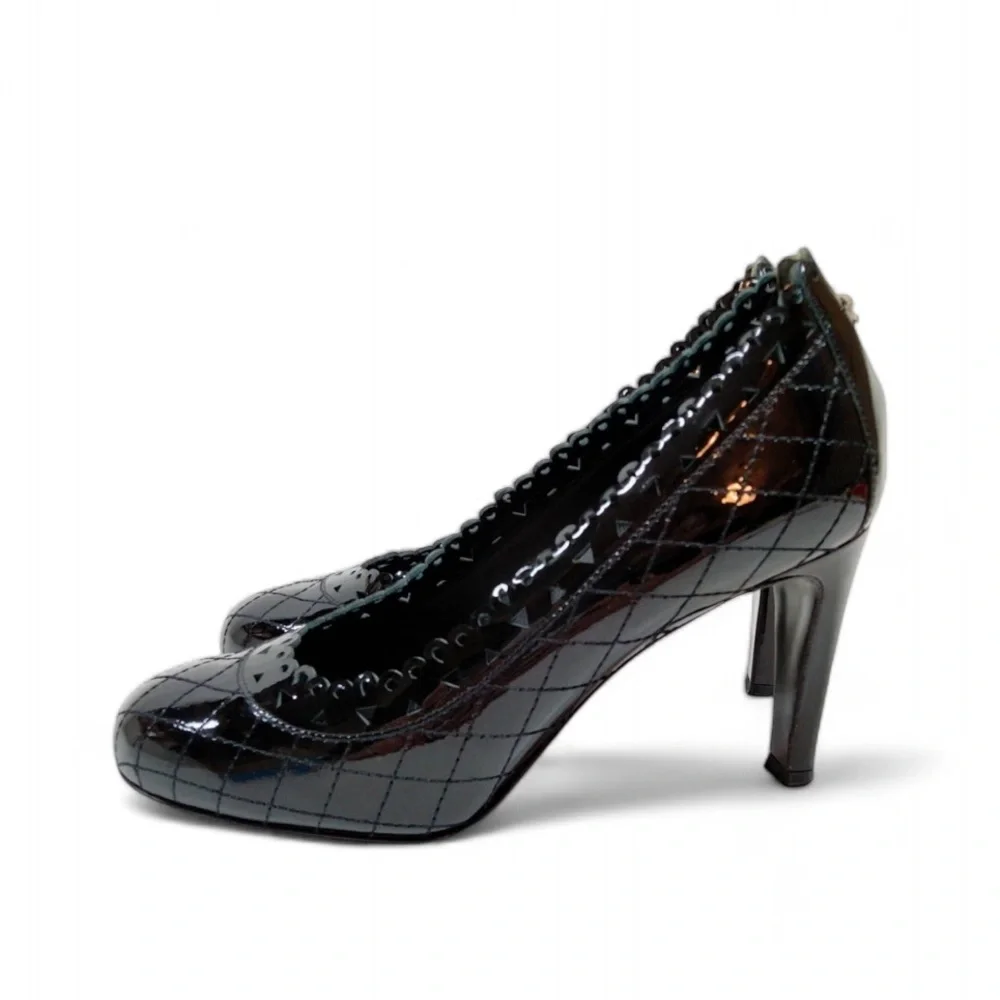 CHANEL  Black Patent Leather CC Logo Heels IT36 - Picture 9 of 10